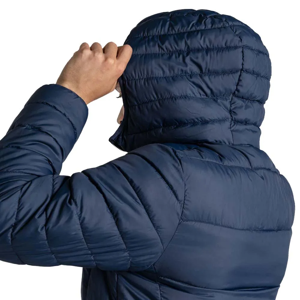 Men’s Hooded Padded Jacket — Navy & Red — Navy, hood detail