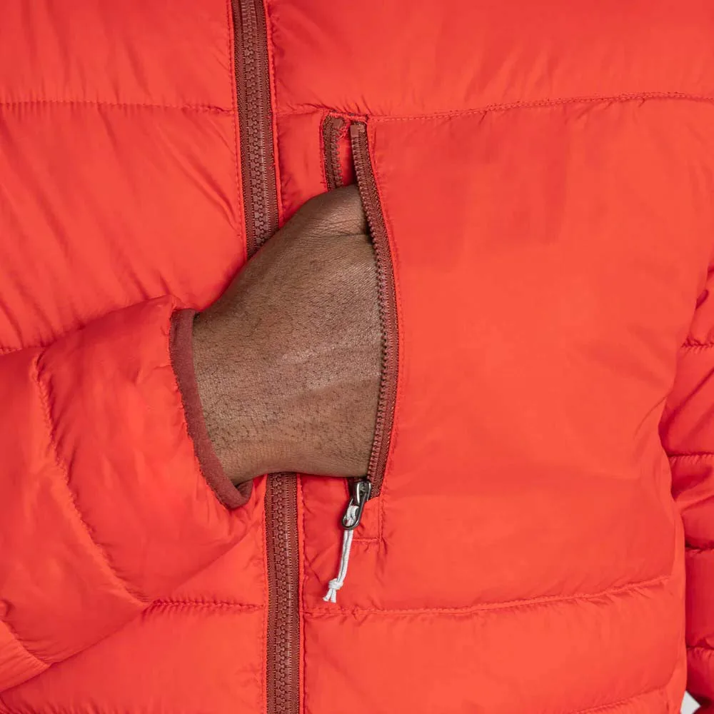 Men’s Hooded Padded Jacket — Navy & Red — Red, pocket detail