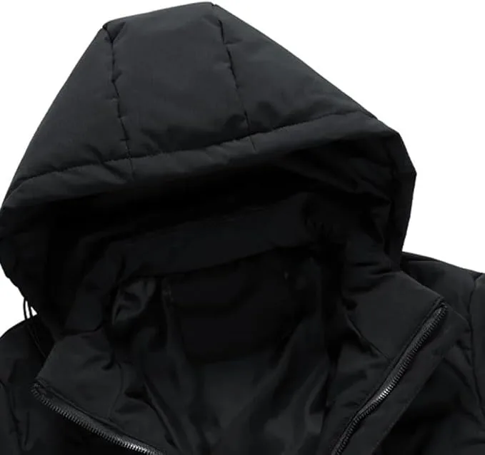 Men’s Hooded Puffer Jacket — 3 Colourways — Black, hood close-up