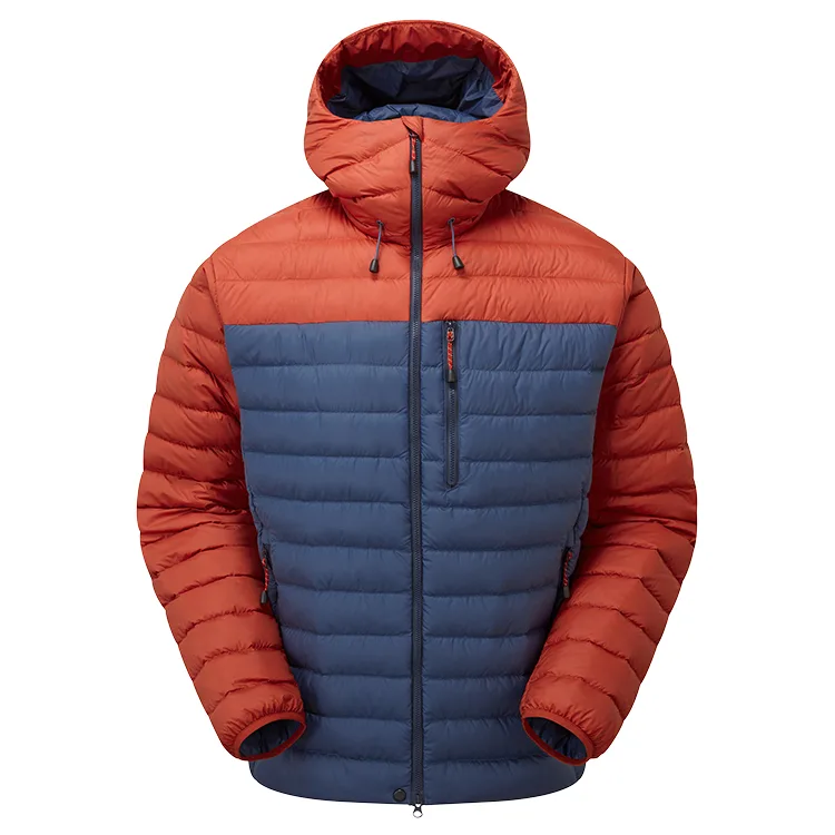 Men’s Hooded Puffer Jacket — 5 Colourways — Rust & Navy, front view