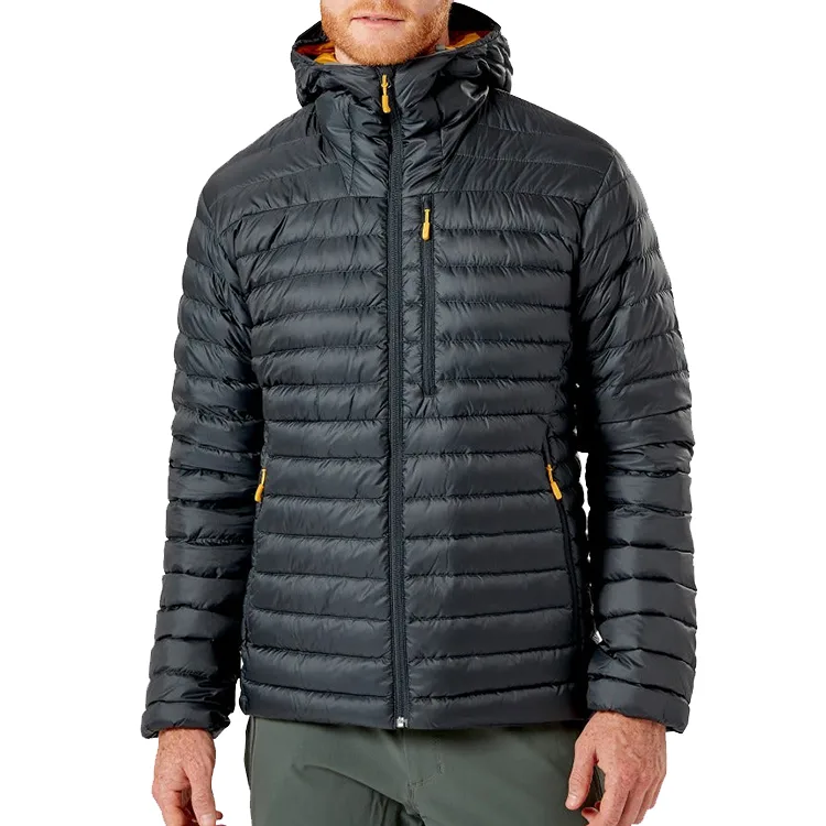 Men’s Hooded Puffer Jacket — Black — Black, front view, worn