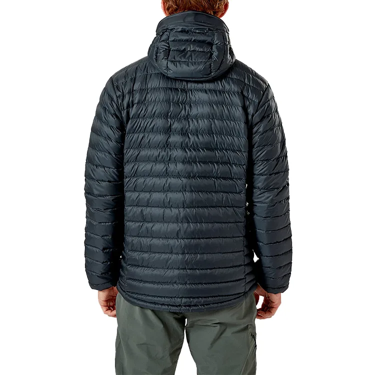 Men’s Hooded Puffer Jacket — Black — Black, back view, worn