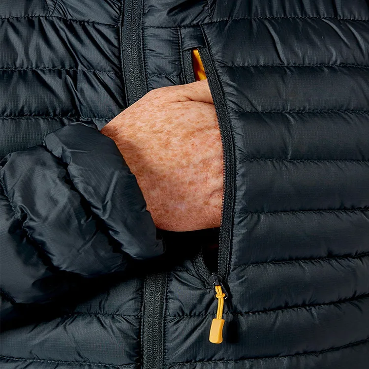 Men’s Hooded Puffer Jacket — Black — Black, hand pocket detail
