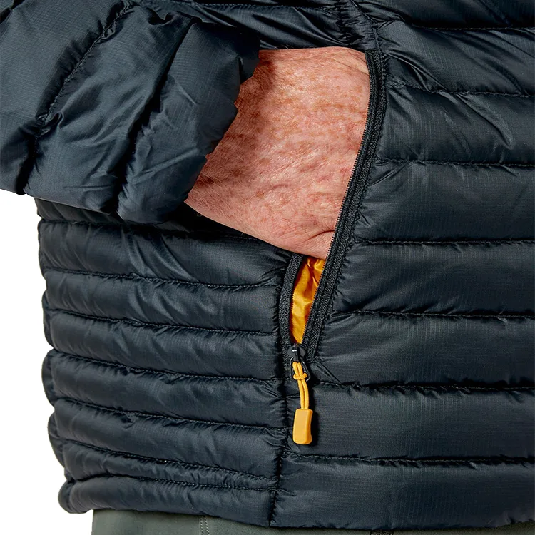 Men’s Hooded Puffer Jacket — Black — Black, pocket detail