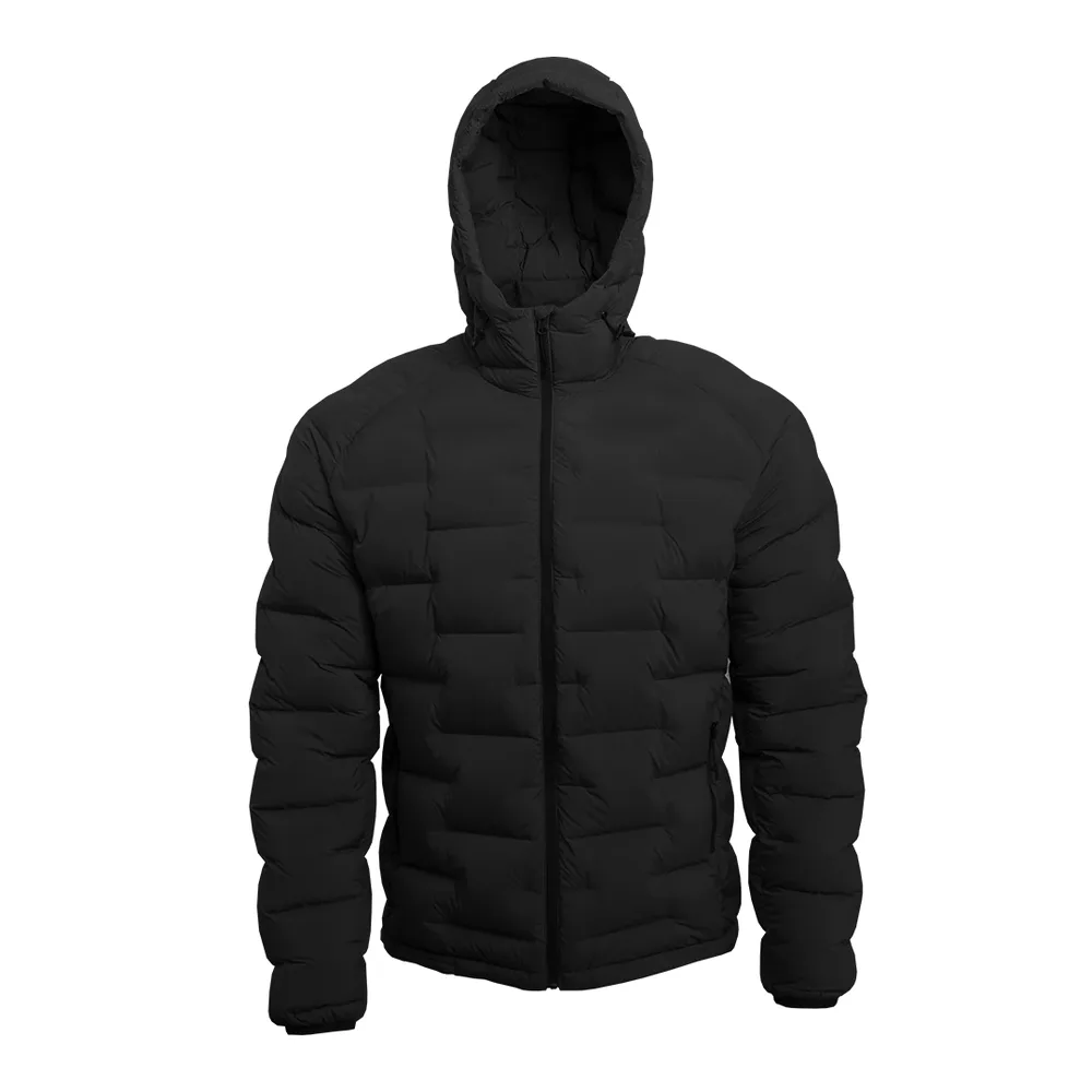 Men’s Hooded Puffer Jacket — Black, Dark Grey & Army Green — Black, front view
