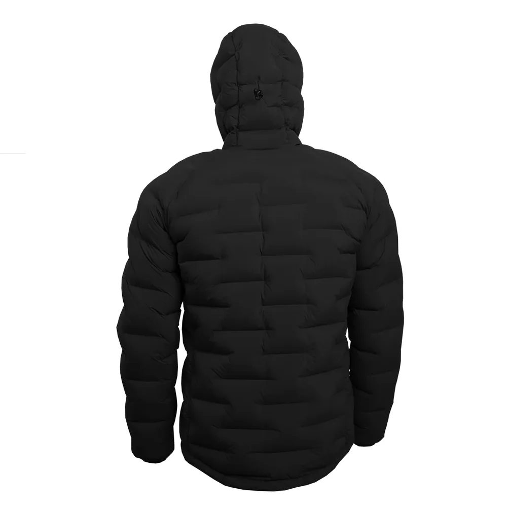 Men’s Hooded Puffer Jacket — Black, Dark Grey & Army Green — Black, back view