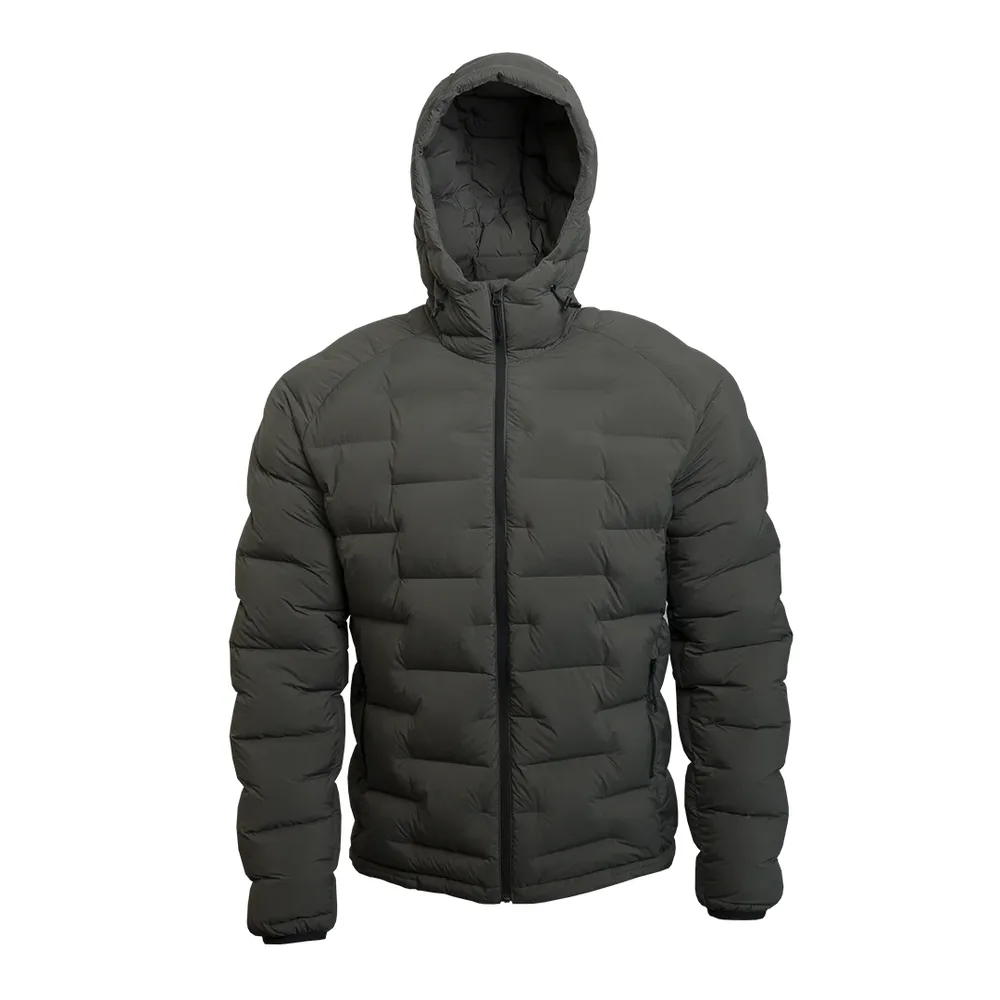 Men’s Hooded Puffer Jacket — Black, Dark Grey & Army Green — Dark Grey, front view