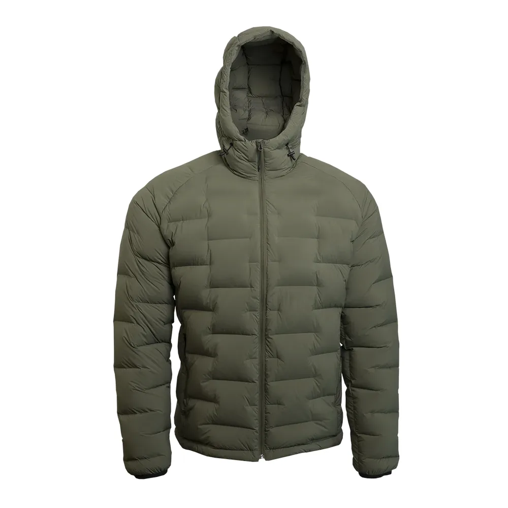 Men’s Hooded Puffer Jacket — Black, Dark Grey & Army Green — Army Green, front view