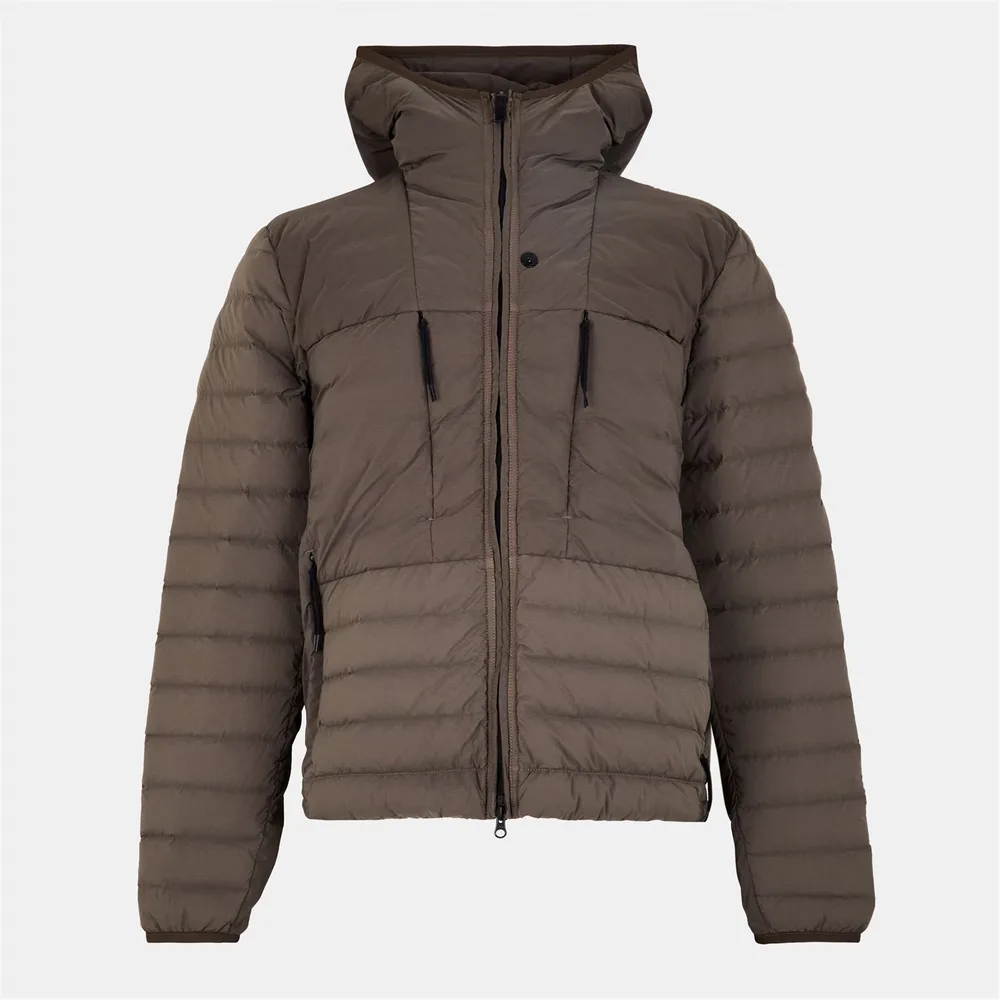 Men’s Hooded Puffer Jacket — Brown & Black — Brown, front view