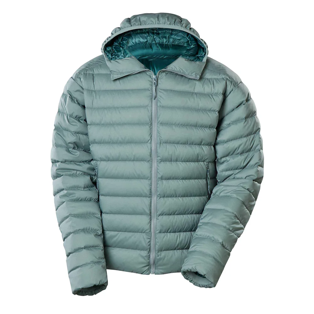 Men’s Hooded Puffer Jacket — Light Blue & Black — Light Blue, front view