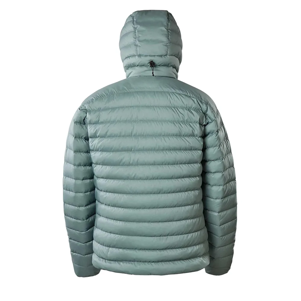 Men’s Hooded Puffer Jacket — Light Blue & Black — Light Blue, back view with hood up
