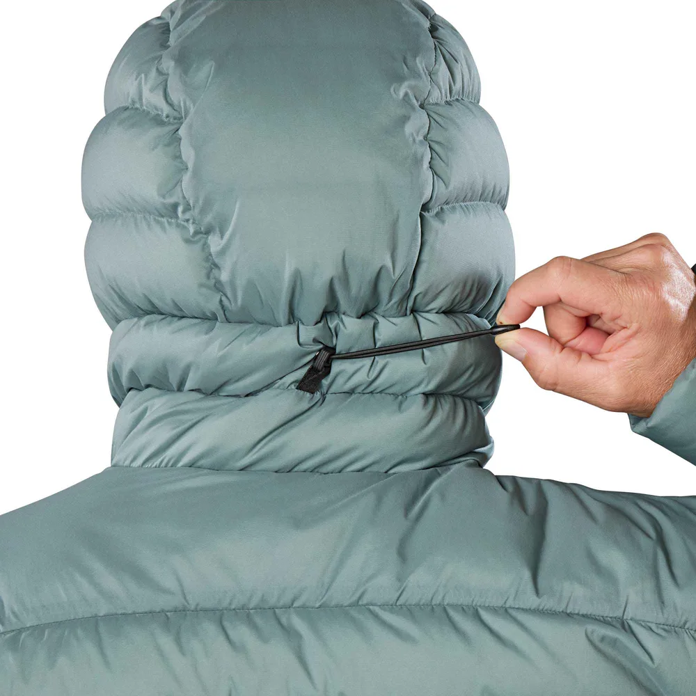 Men’s Hooded Puffer Jacket — Light Blue & Black — Light Blue, hood drawcord detail