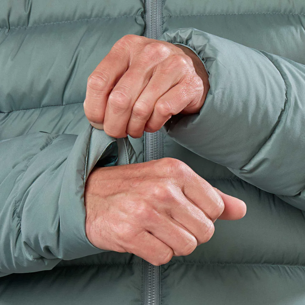Men’s Hooded Puffer Jacket — Light Blue & Black — Light Blue, cuff detail