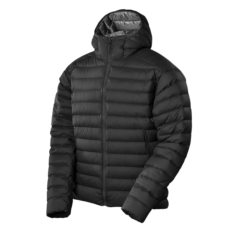 Men’s Hooded Puffer Jacket — Light Blue & Black — Black, front view