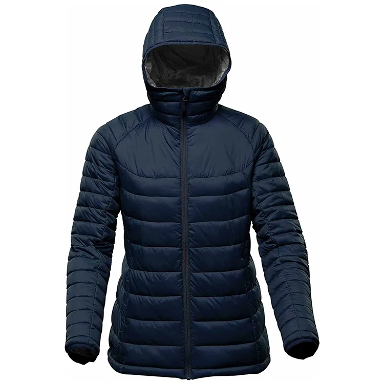 Men’s Hooded Puffer Jacket — Navy & Black — Navy, front view