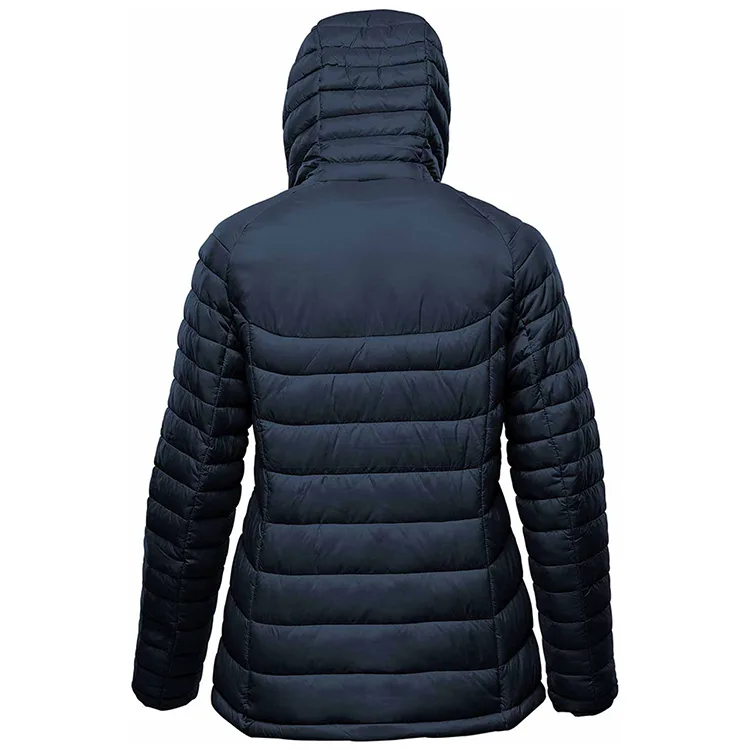 Men’s Hooded Puffer Jacket — Navy & Black — Navy, back view