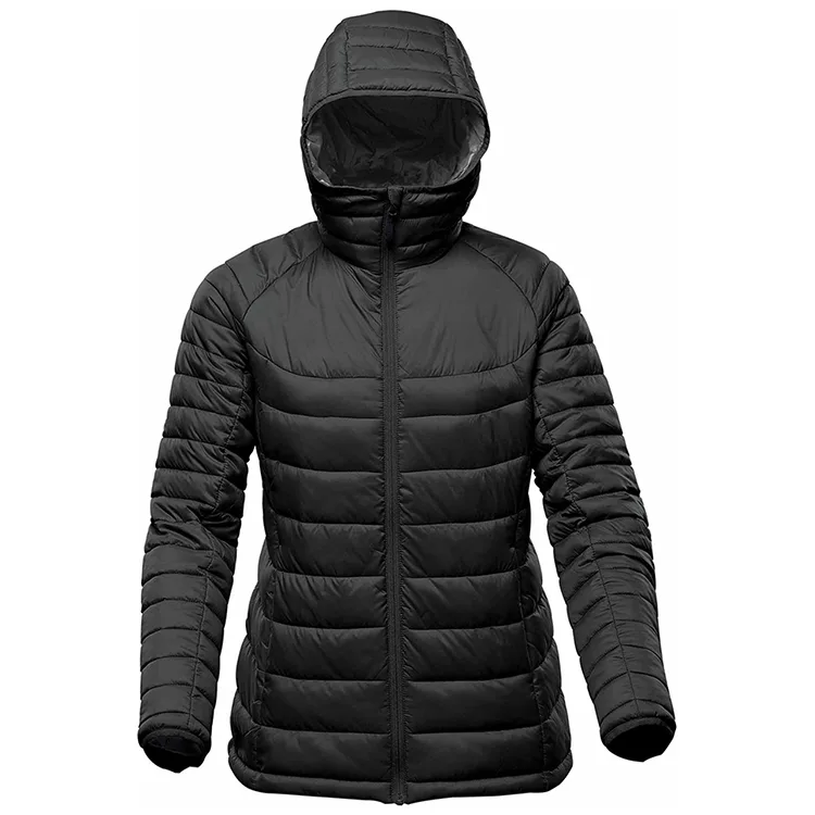 Men’s Hooded Puffer Jacket — Navy & Black — Black, front view