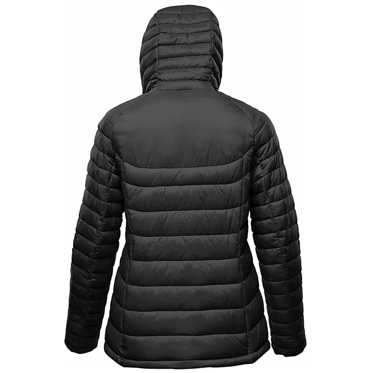 Men’s Hooded Puffer Jacket — Navy & Black — Black, back view