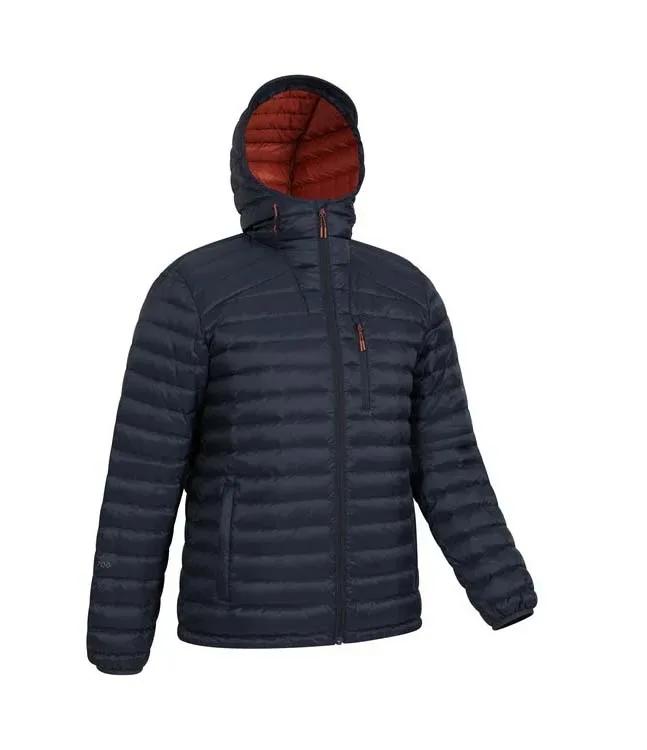 Men’s Hooded Puffer Jacket — Navy — Navy, three-quarter front view