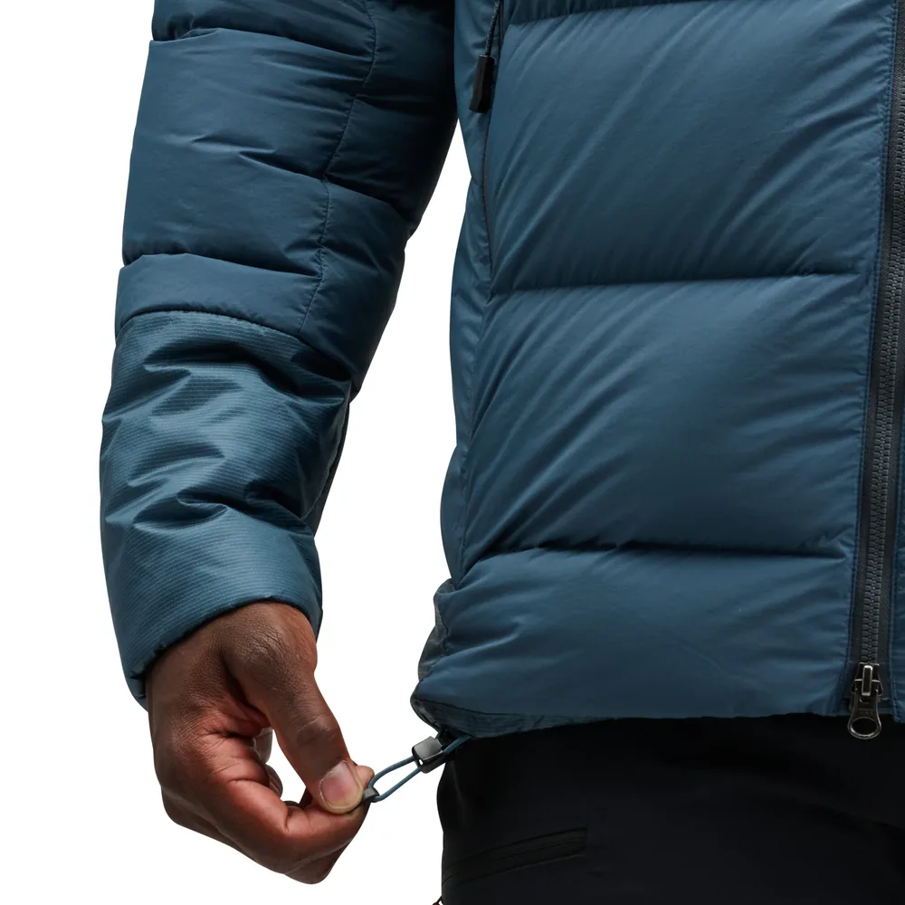 Men’s Hooded Puffer Jacket — Slate Blue & Black — Slate Blue, hem drawcord detail
