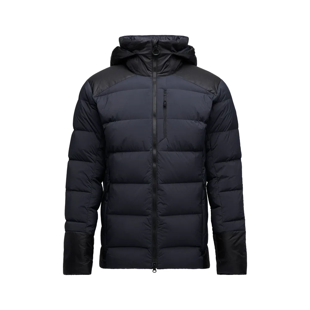 Men’s Hooded Puffer Jacket — Slate Blue & Black — Black, front view