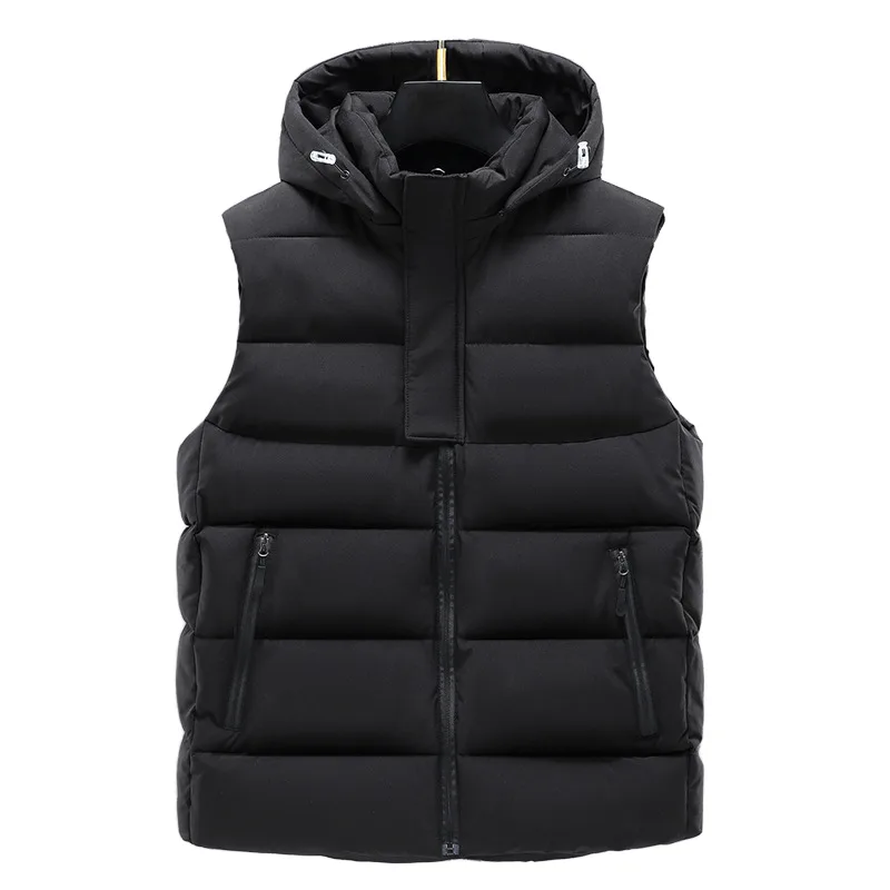 Men’s Hooded Puffer Vest — Black — Black, front view