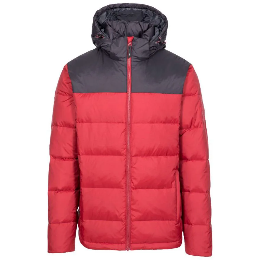 Men’s Hooded Quilted Jacket — Red & Black, Yellow & Black, Blue & Black — Red & Black, front view
