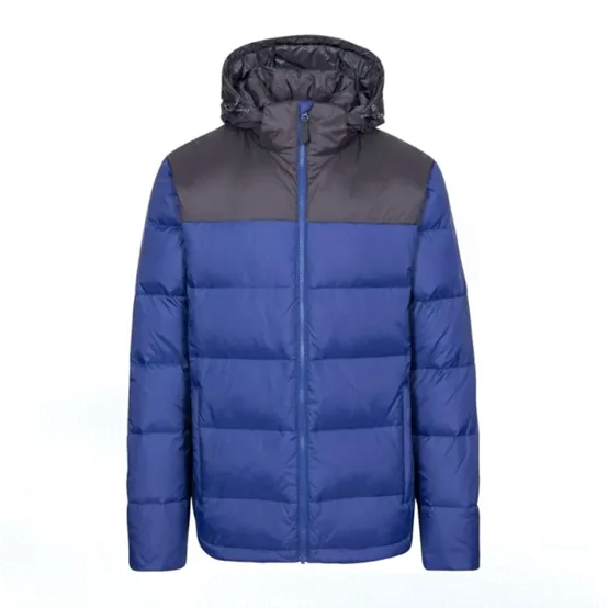 Men’s Hooded Quilted Jacket — Red & Black, Yellow & Black, Blue & Black — Blue & Black, front view