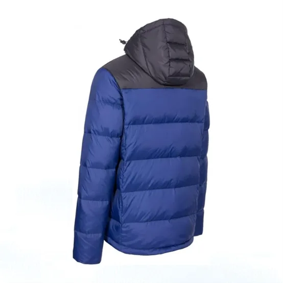 Men’s Hooded Quilted Jacket — Red & Black, Yellow & Black, Blue & Black — Blue & Black, back view