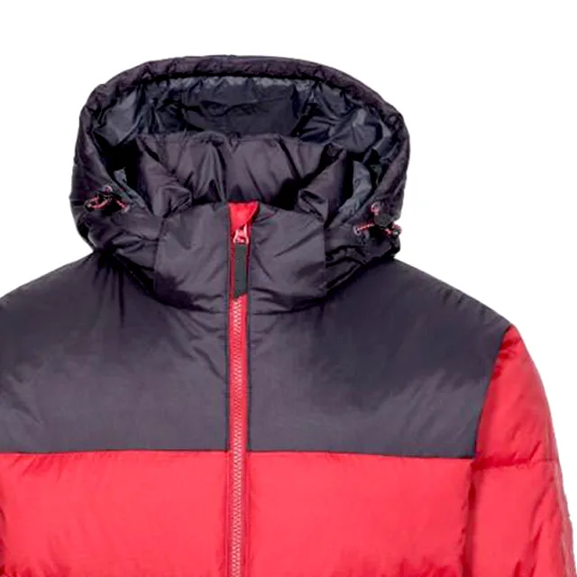 Men’s Hooded Quilted Jacket — Red & Black, Yellow & Black, Blue & Black — Red & Black, zip and quilting detail