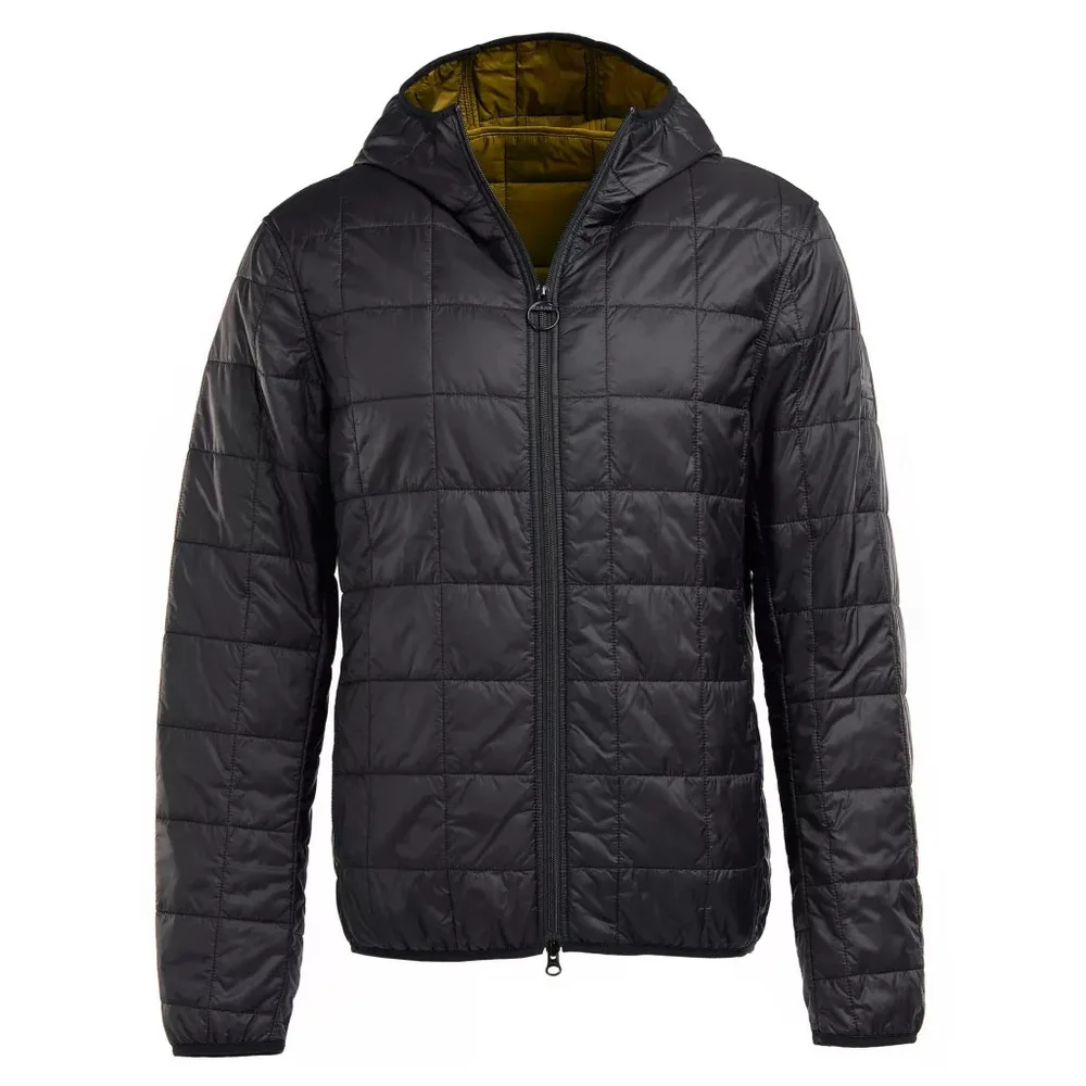 Men’s Hooded Quilted Jacket — Black — Black, front view