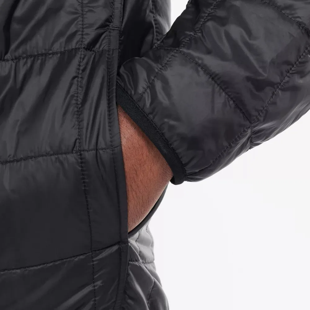 Men’s Hooded Quilted Jacket — Black — Black, pocket and cuff detail