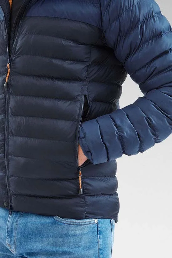 Men’s Hooded Quilted Jacket — Navy — Navy, pocket detail