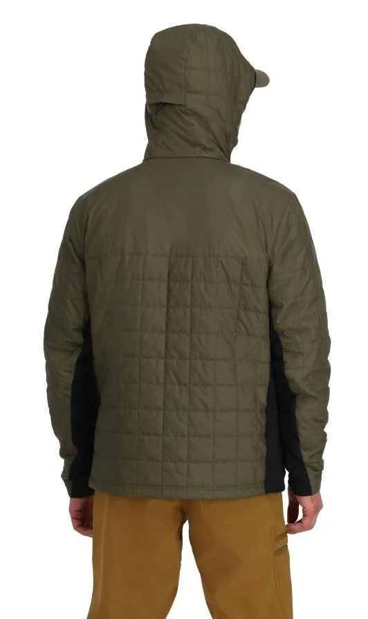 Men’s Hooded Quilted Jacket — Olive Brown — Olive Brown, back view, worn with hood up