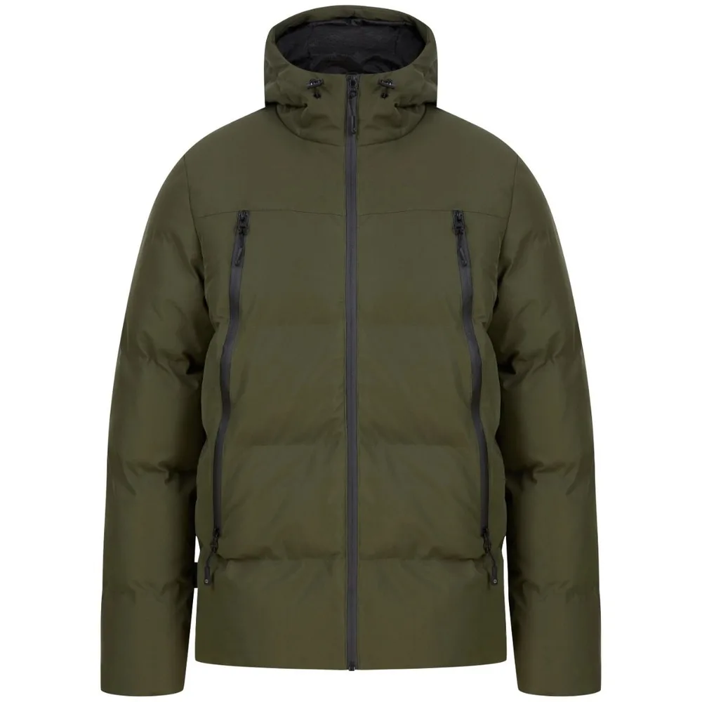 Men’s Hooded Quilted Jacket — Olive Green — Olive Green, front view