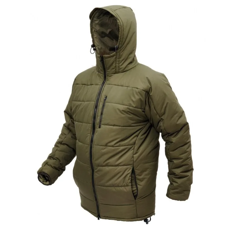 Men’s Hooded Quilted Jacket — Olive — Olive, front view