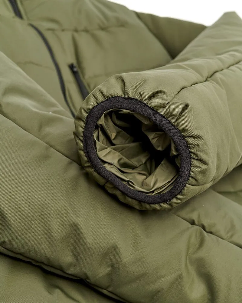 Men’s Hooded Quilted Jacket — Olive — Olive, cuff detail