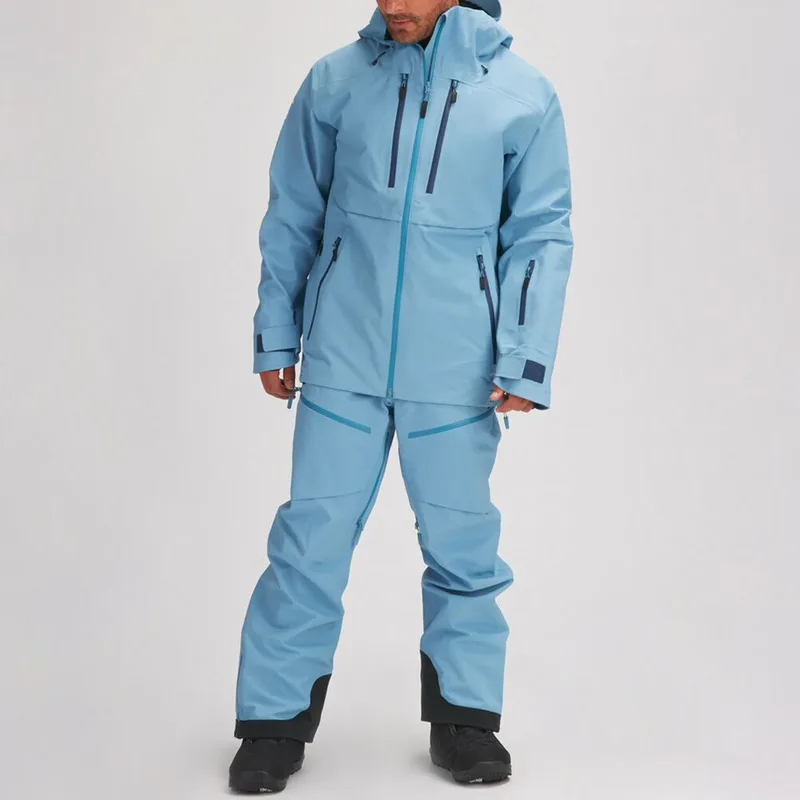 Men's Hooded Ski Jacket — 4 Colourways — Light Blue, worn full view with matching pants