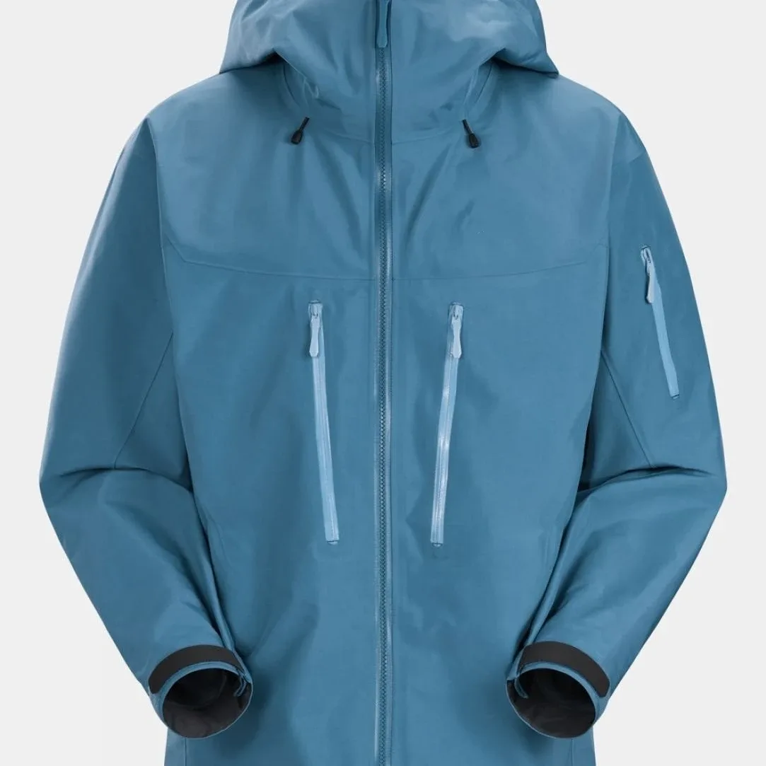 Men’s Hooded Ski Jacket — Blue — Blue, front close-up