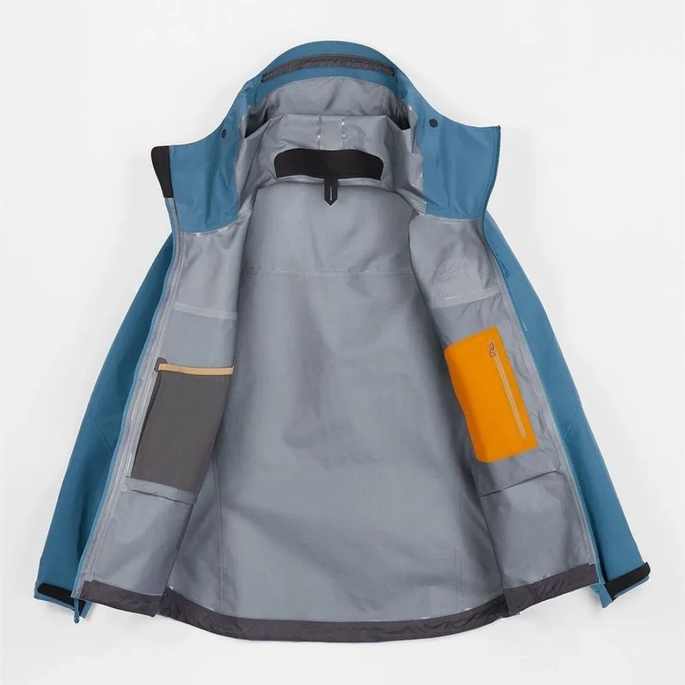 Men’s Hooded Ski Jacket — Blue — Blue, open interior view