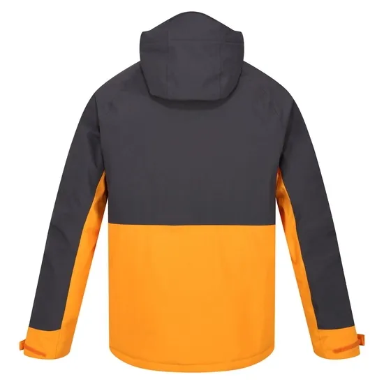 Men’s Hooded Softshell Jacket — 2 Colourways — Orange & Black, back view, hood up