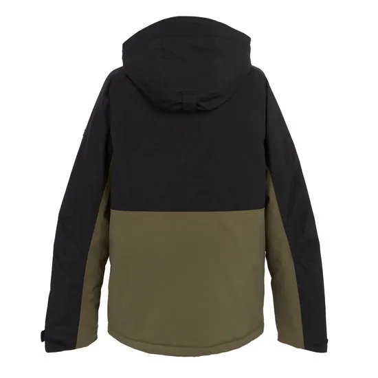 Men’s Hooded Softshell Jacket — 2 Colourways — Black & Olive, back view, hood up