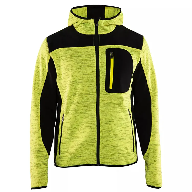 Men’s Hooded Softshell Jacket — 3 Colourways — Hi-Vis Yellow & Black, front view