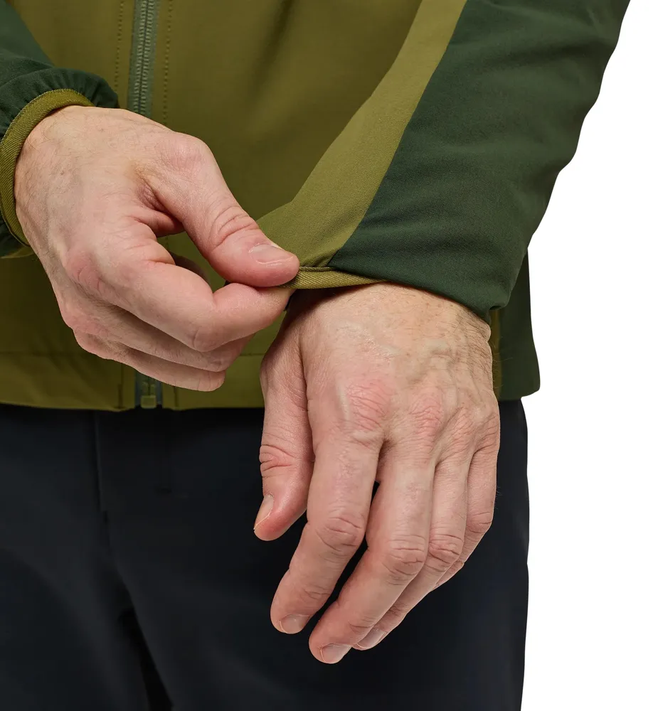 Men’s Hooded Softshell Jacket — Army Green & Dark Green — Army Green & Dark Green, hook-and-loop cuff close-up