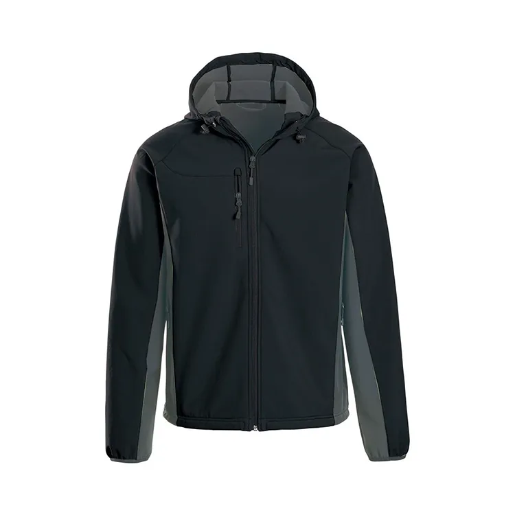 Men’s Hooded Softshell Jacket — Black & Navy — Black, front view