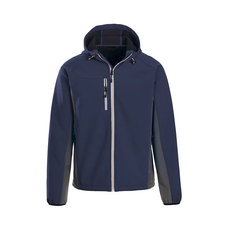 Men’s Hooded Softshell Jacket — Black & Navy — Navy, front view
