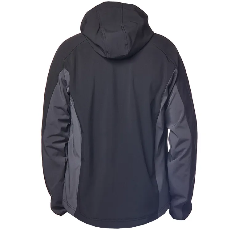Men’s Hooded Softshell Jacket — Black & Navy — Black, back view