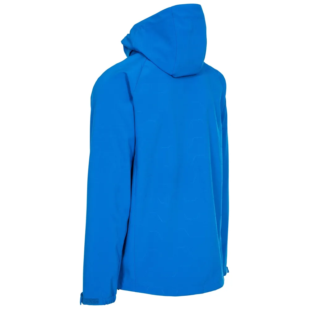 Men’s Hooded Softshell Jacket — Blue & Black — Blue, back view, hood up