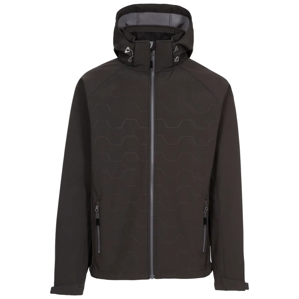 Men’s Hooded Softshell Jacket — Blue & Black — Black, front view