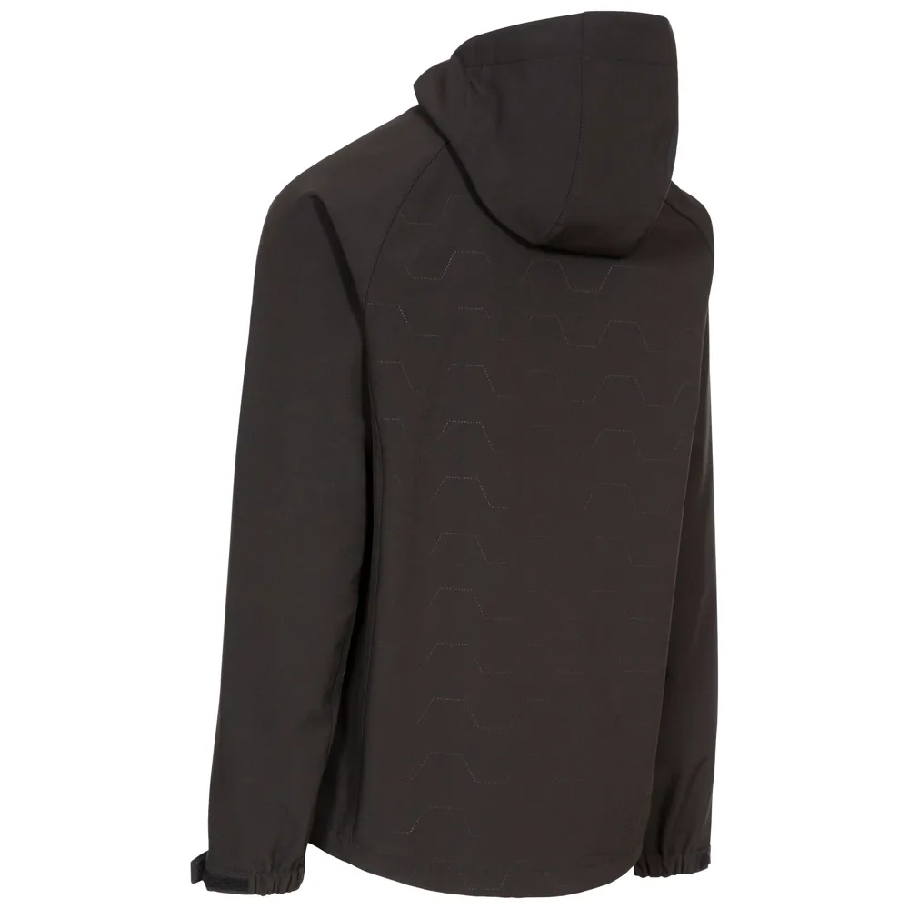 Men’s Hooded Softshell Jacket — Blue & Black — Black, back view
